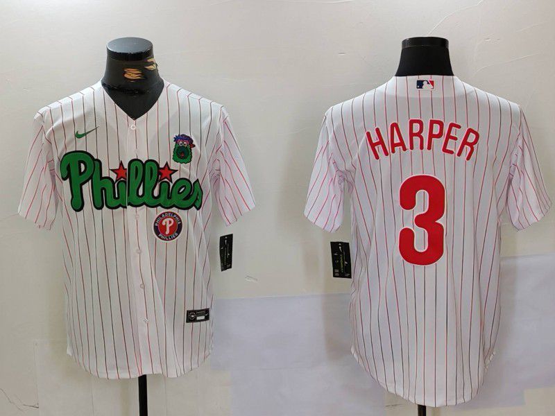 Men Philadelphia Phillies #3 Harper White stripe Second generation Joint Name 2024 Nike MLB Jersey style 3